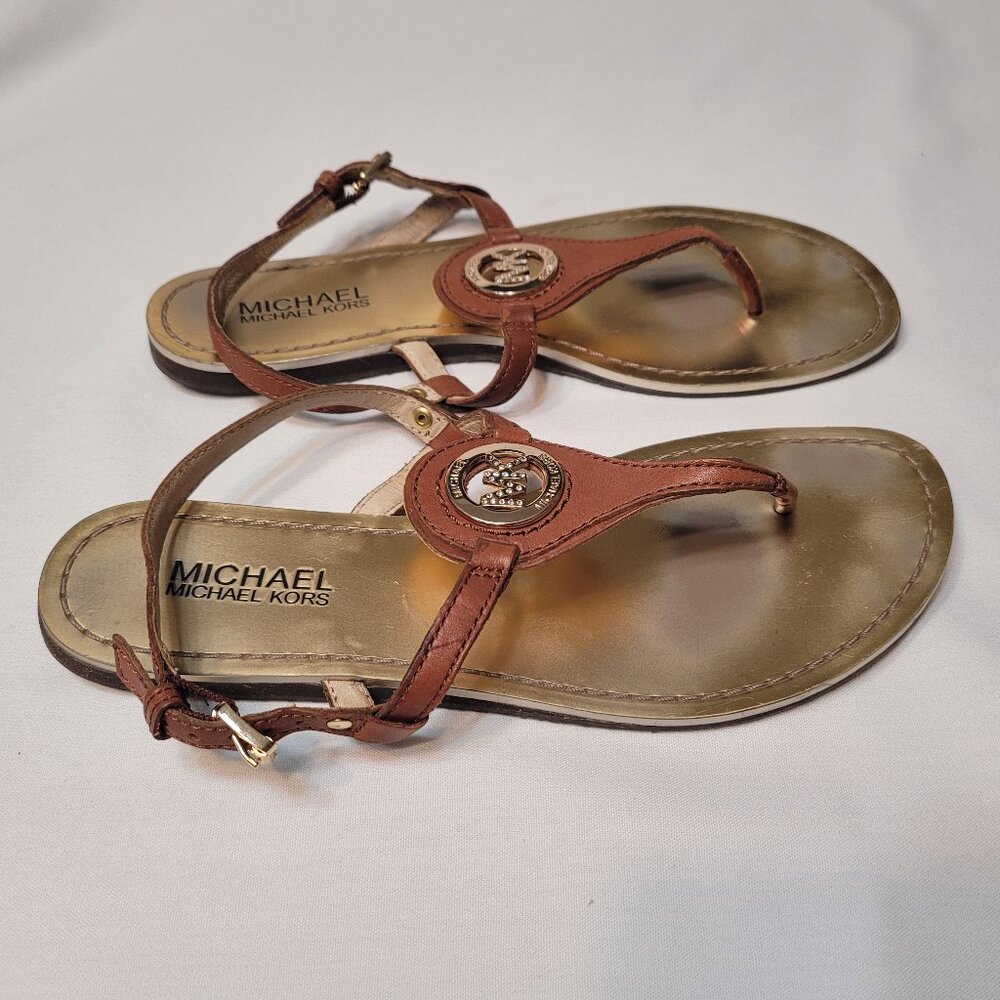 Michael Kors Tabacco Brown Leather Capri Thong Sandals size 6.5